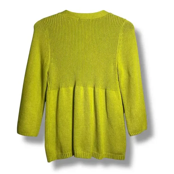 Boden Lime Green Cardigan Size 8 Chunky Knit Wood Button Cotton 3/4 sleeve Boho - Picture 2 of 10